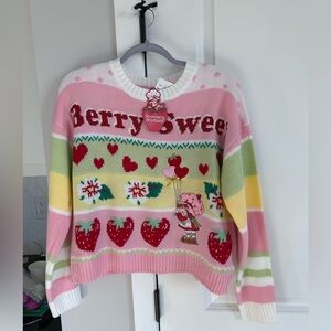 NWT Strawberry Shortcake Knit Pink Heart Sweater Women’s Size Medium